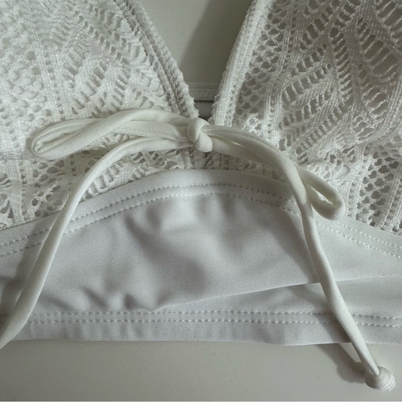 2-Piece Womens V-Neck Lace Overlay Bikini Top & Swim Skirt Ivory Large - Picture 3 of 11